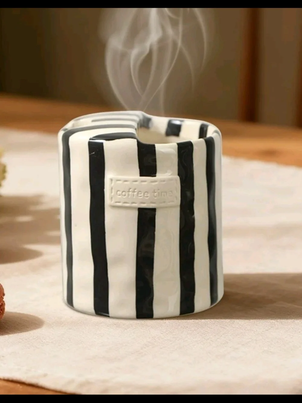 Black & White Striped Ceramic Coffee Time Mug-New